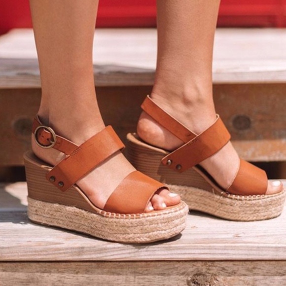 Boho Camel Vegan leather Buckle Espadrille Wedge - Picture 1 of 7